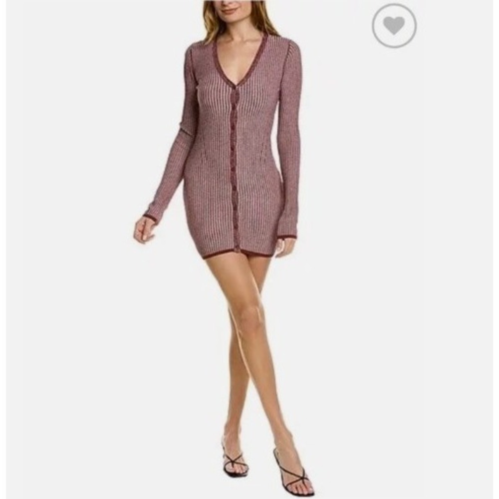 Rag & Bone Alexis Dress Ribbed Knit Button Front‎ Mini Red Metallic Size XS $325